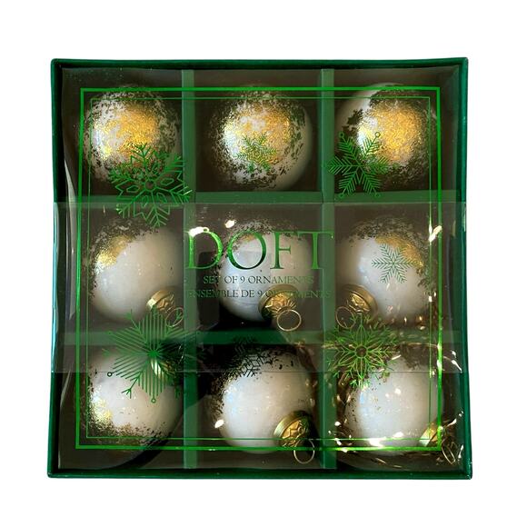 DOFT White & Gold Glass Christmas Ornaments 3in Set of 9 Holiday Glam New - Picture 2 of 16